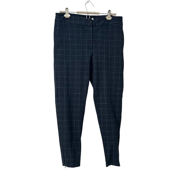 Betabrand Navy Windowpane Pattern Stretch Comfort Dress Pants Petite Large - Picture 1 of 6